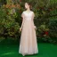 Elegant Champagne Bridesmaid Dresses 2019 A-Line / Princess Spotted Tulle Bow Sash Floor-Length / Long Ruffle Wedding Party Dresses