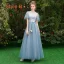 Discount Sky Blue Bridesmaid Dresses 2019 A-Line / Princess Sash Appliques Lace Floor-Length / Long Backless Wedding Party Dresses