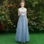 Discount Sky Blue Bridesmaid Dresses 2019 A-Line / Princess Sash Appliques Lace Floor-Length / Long Backless Wedding Party Dresses