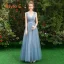 Discount Sky Blue Bridesmaid Dresses 2019 A-Line / Princess Sash Appliques Lace Floor-Length / Long Backless Wedding Party Dresses