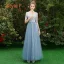 Discount Sky Blue Bridesmaid Dresses 2019 A-Line / Princess Sash Appliques Lace Floor-Length / Long Backless Wedding Party Dresses