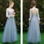 Discount Sky Blue Bridesmaid Dresses 2019 A-Line / Princess Sash Appliques Lace Floor-Length / Long Backless Wedding Party Dresses