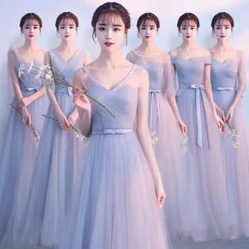 Remise Gris Robe Demoiselle D 039 Honneur 2019 Princesse Noeud Ceinture Longue Volants Dos Nu Robe Pour Mariage