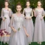 Elegant Grey Blushing Pink See-through Bridesmaid Dresses 2019 A-Line / Princess Appliques Lace Floor-Length / Long Ruffle Backless Wedding Party Dresses