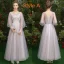 Elegant Grey Blushing Pink See-through Bridesmaid Dresses 2019 A-Line / Princess Appliques Lace Floor-Length / Long Ruffle Backless Wedding Party Dresses