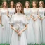 Chic / Beautiful Grey See-through Bridesmaid Dresses 2019 A-Line / Princess Appliques Lace Floor-Length / Long Ruffle Wedding Party Dresses