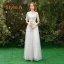 Chic / Beautiful Grey See-through Bridesmaid Dresses 2019 A-Line / Princess Appliques Lace Floor-Length / Long Ruffle Wedding Party Dresses