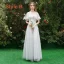 Chic / Beautiful Grey See-through Bridesmaid Dresses 2019 A-Line / Princess Appliques Lace Floor-Length / Long Ruffle Wedding Party Dresses