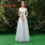Chic / Beautiful Grey See-through Bridesmaid Dresses 2019 A-Line / Princess Appliques Lace Floor-Length / Long Ruffle Wedding Party Dresses