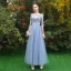 Discount Sky Blue See-through Bridesmaid Dresses 2019 A-Line / Princess Appliques Lace Floor-Length / Long Ruffle Backless Wedding Party Dresses