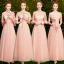 Affordable Pearl Pink Bridesmaid Dresses 2019 A-Line / Princess Appliques Lace Sash Floor-Length / Long Ruffle Backless Wedding Party Dresses