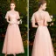 Affordable Pearl Pink Bridesmaid Dresses 2019 A-Line / Princess Appliques Lace Sash Floor-Length / Long Ruffle Backless Wedding Party Dresses