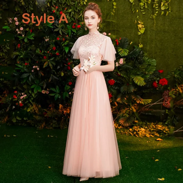 pink asian bridesmaid dresses Allegra Satin Tie Shoulder Bridesmaid Dress main image 1