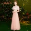 Affordable Pearl Pink Bridesmaid Dresses 2019 A-Line / Princess Appliques Lace Sash Floor-Length / Long Ruffle Backless Wedding Party Dresses