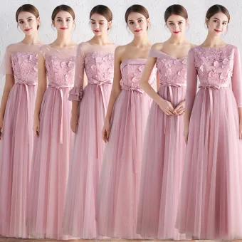 Abordable Rougissant Rose Robe Demoiselle D 039 Honneur 2019 Princesse Ceinture Appliques En Dentelle Longue Volants Robe Pour Mariage