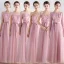 Affordable Blushing Pink Bridesmaid Dresses 2019 A-Line / Princess Sash Appliques Lace Floor-Length / Long Ruffle Wedding Party Dresses