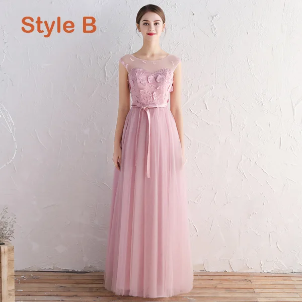 Affordable Blushing Pink Bridesmaid Dresses 2019 A-Line / Princess Sash Appliques Lace Floor-Length / Long Ruffle Wedding Party Dresses