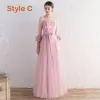 Affordable Blushing Pink Bridesmaid Dresses 2019 A-Line / Princess Sash Appliques Lace Floor-Length / Long Ruffle Wedding Party Dresses