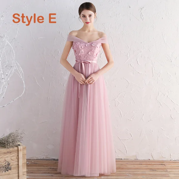 Affordable Blushing Pink Bridesmaid Dresses 2019 A-Line / Princess Sash Appliques Lace Floor-Length / Long Ruffle Wedding Party Dresses