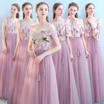 Abordable Rougissant Rose Robe Demoiselle D 039 Honneur 2019 Princesse Ceinture Longue Volants Robe Pour Mariage
