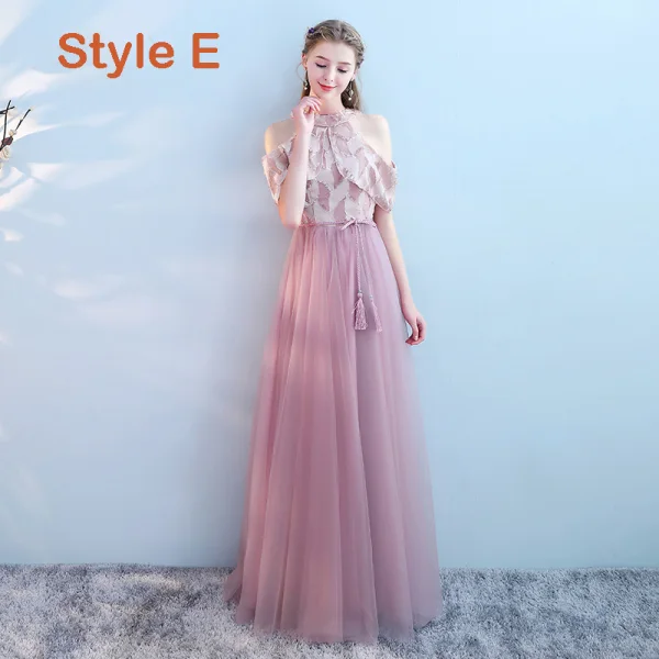 Affordable Blushing Pink Bridesmaid Dresses 2019 A-Line / Princess Sash Floor-Length / Long Ruffle Wedding Party Dresses