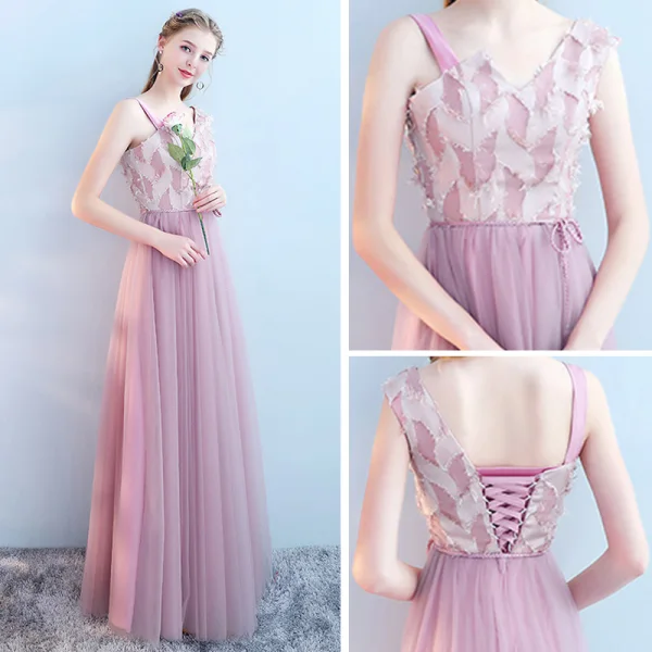 Abordable Rougissant Rose Robe Demoiselle D'honneur 2019 Princesse Ceinture Longue Volants Robe Pour Mariage