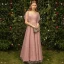Classy Pearl Pink Bridesmaid Dresses 2019 A-Line / Princess Square Neckline Short Sleeve Pearl Floor-Length / Long Ruffle Backless Wedding Party Dresses