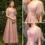Classy Pearl Pink Bridesmaid Dresses 2019 A-Line / Princess Square Neckline Short Sleeve Pearl Floor-Length / Long Ruffle Backless Wedding Party Dresses