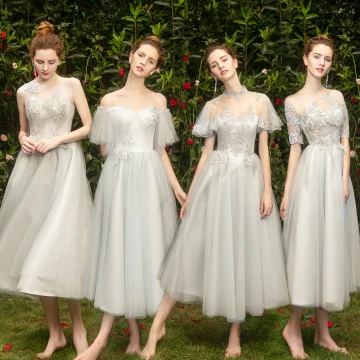 Chic Beautiful Grey Bridesmaid Dresses 2019 A Line Princess Appliques Lace Short Ruffle Wedding Party Dresses