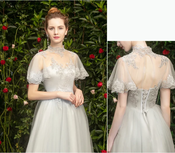 Snygga / Fina Grå Tärnklänningar 2019 Prinsessa Appliqués Spets Korta Ruffle Klänning Till Bröllop