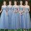 Chic / Beautiful Sky Blue Bridesmaid Dresses 2019 A-Line / Princess Sash Floor-Length / Long Ruffle Backless Wedding Party Dresses