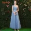 Chic / Beautiful Sky Blue Bridesmaid Dresses 2019 A-Line / Princess Sash Floor-Length / Long Ruffle Backless Wedding Party Dresses