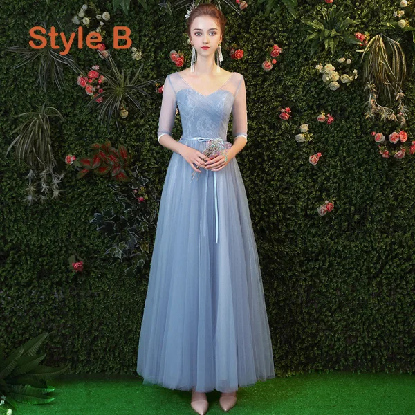 Chic / Beautiful Sky Blue Bridesmaid Dresses 2019 A-Line / Princess Sash Floor-Length / Long Ruffle Backless Wedding Party Dresses