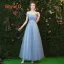 Chic / Beautiful Sky Blue Bridesmaid Dresses 2019 A-Line / Princess Sash Floor-Length / Long Ruffle Backless Wedding Party Dresses