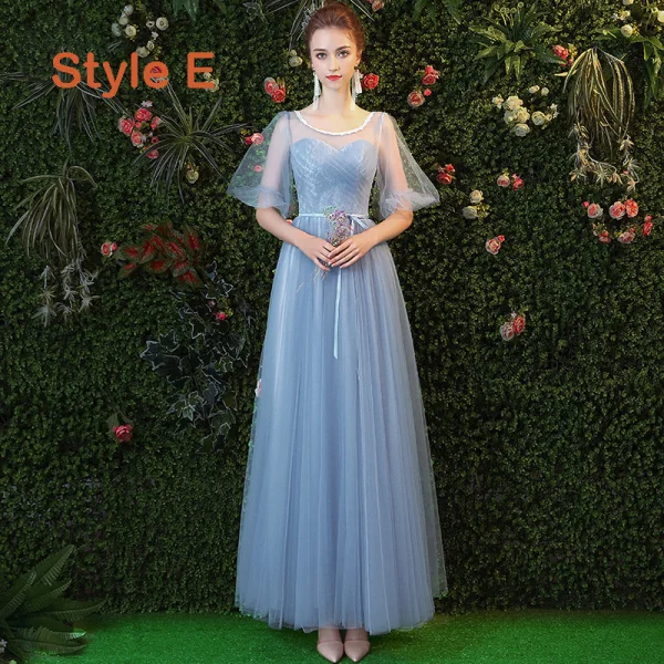 Chic / Beautiful Sky Blue Bridesmaid Dresses 2019 A-Line / Princess Sash Floor-Length / Long Ruffle Backless Wedding Party Dresses