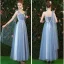 Chic / Beautiful Sky Blue Bridesmaid Dresses 2019 A-Line / Princess Sash Floor-Length / Long Ruffle Backless Wedding Party Dresses