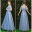 Chic / Beautiful Sky Blue Bridesmaid Dresses 2019 A-Line / Princess Sash Floor-Length / Long Ruffle Backless Wedding Party Dresses