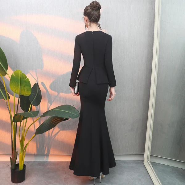 Modest / Simple Black Evening Dresses 2019 Trumpet / Mermaid V-Neck Sleeveless Floor-Length / Long Ruffle Formal Dresses