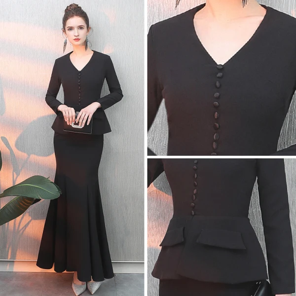 Modest / Simple Black Evening Dresses 2019 Trumpet / Mermaid V-Neck Sleeveless Floor-Length / Long Ruffle Formal Dresses