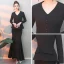 Modest / Simple Black Evening Dresses  2019 Trumpet / Mermaid V-Neck Sleeveless Floor-Length / Long Ruffle Formal Dresses
