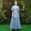 Chic / Beautiful Discount Sky Blue Bridesmaid Dresses 2019 A-Line / Princess Appliques Lace Sash Floor-Length / Long Ruffle Backless Wedding Party Dresses