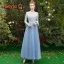 Chic / Beautiful Discount Sky Blue Bridesmaid Dresses 2019 A-Line / Princess Appliques Lace Sash Floor-Length / Long Ruffle Backless Wedding Party Dresses