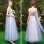 Chic / Beautiful Discount Sky Blue Bridesmaid Dresses 2019 A-Line / Princess Appliques Lace Sash Floor-Length / Long Ruffle Backless Wedding Party Dresses