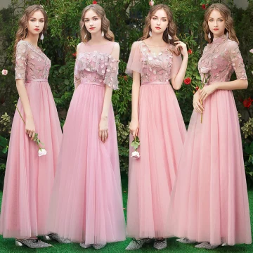 Affordable Candy Pink Bridesmaid Dresses 2019 A Line Princess Appliques Lace Sash Floor Length Long Ruffle Wedding Party Dresses