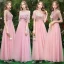 Affordable Candy Pink Bridesmaid Dresses 2019 A-Line / Princess Appliques Lace Sash Floor-Length / Long Ruffle Wedding Party Dresses