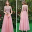 Affordable Candy Pink Bridesmaid Dresses 2019 A-Line / Princess Appliques Lace Sash Floor-Length / Long Ruffle Wedding Party Dresses