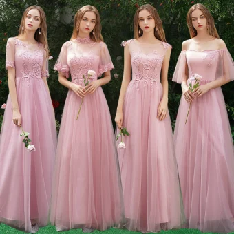 Abordable Rose Bonbon Robe Demoiselle D Honneur 2019 Princesse Appliques En Dentelle Longue Volants Robe Pour Mariage