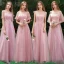 Affordable Candy Pink Bridesmaid Dresses 2019 A-Line / Princess Appliques Lace Floor-Length / Long Ruffle Wedding Party Dresses