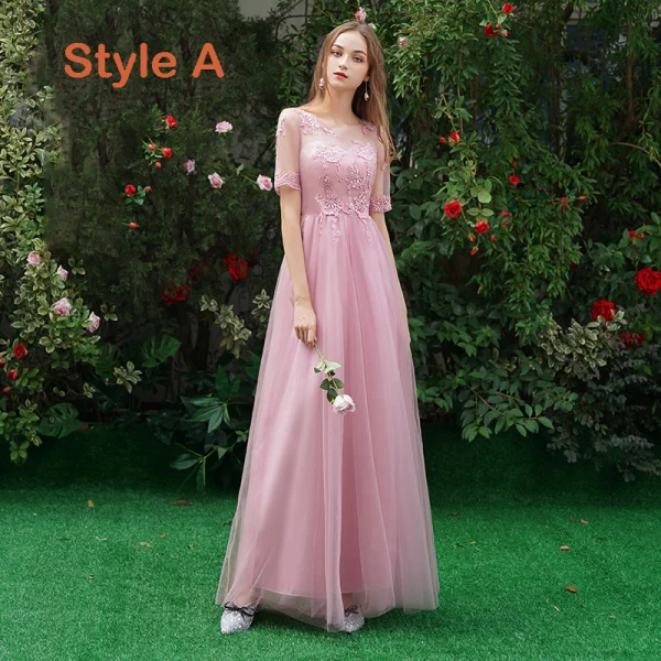Affordable Candy Pink Bridesmaid Dresses 2019 A-Line / Princess Appliques Lace Floor-Length / Long Ruffle Wedding Party Dresses