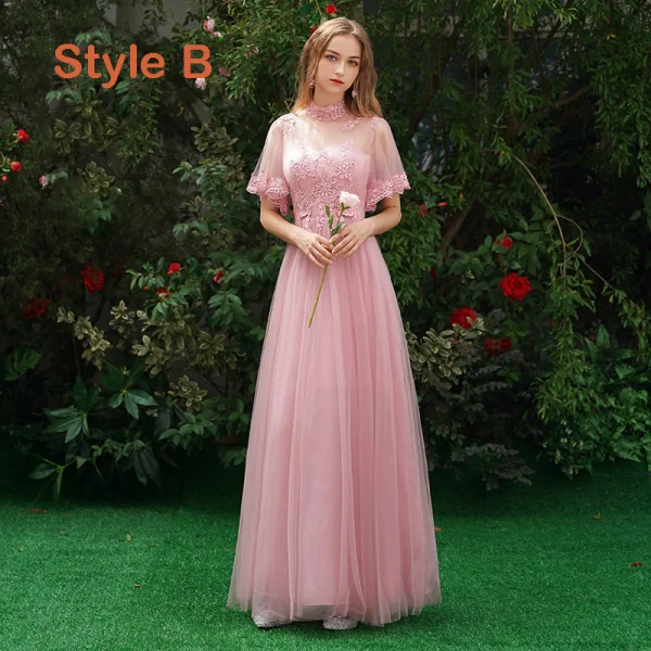 Affordable Candy Pink Bridesmaid Dresses 2019 A-Line / Princess Appliques Lace Floor-Length / Long Ruffle Wedding Party Dresses